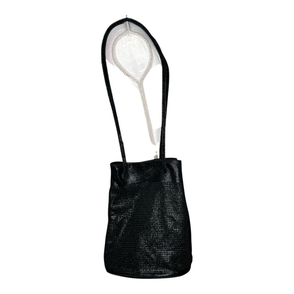 Moda Luxe Perforated Black Leather Suede Bucket Shoulder Bag with Pouch
